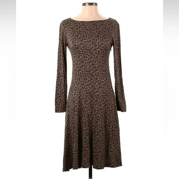 W by Worth Brown Geometric Asymmetrical Hem Fit & Flare Knit Dress Size 0 XXS - Picture 1 of 2